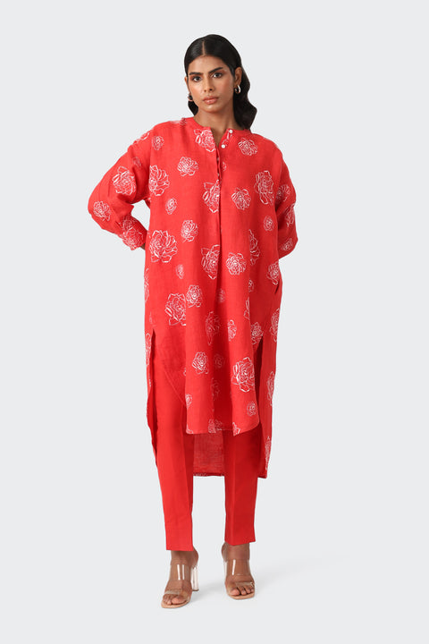 RED LINEN ROSE SET