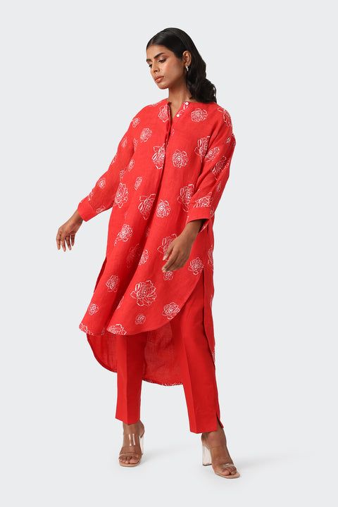 RED LINEN ROSE SET