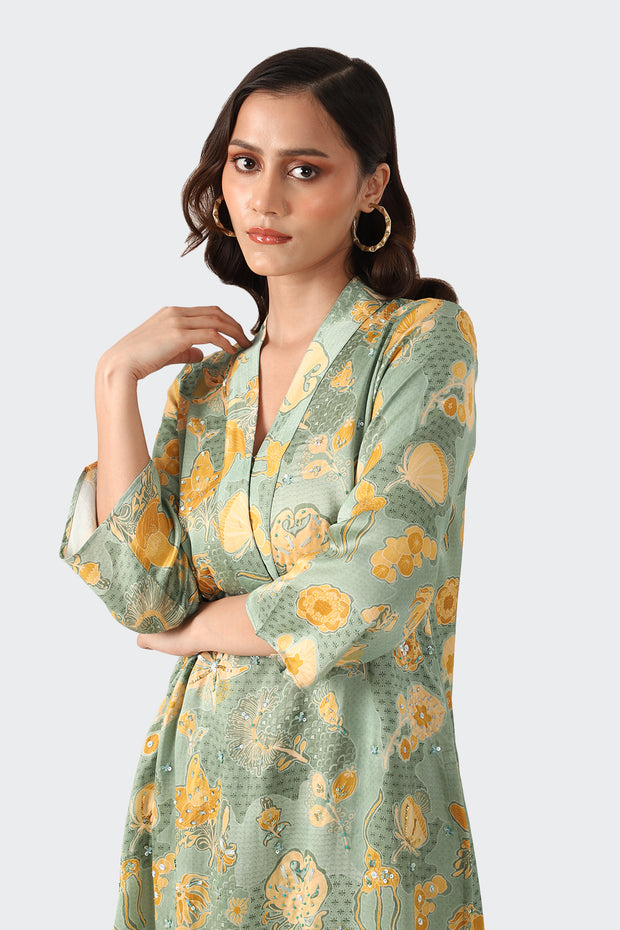 PISTA GREEN FLORAL EMBROIDERED SET