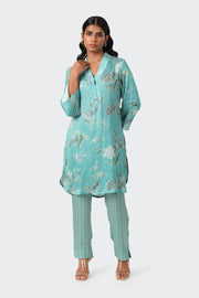 TURQUOISE BLUE FLORAL EMBROIDERED SET