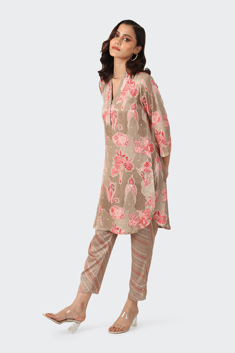 GREIGE PINK FLORAL EMBROIDERED SET