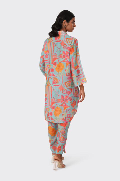 ABSTRACT TURQ ORANGE EMBROIDRED SET