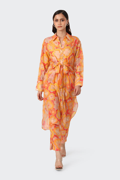 Retro Orange Knot Kurta Set