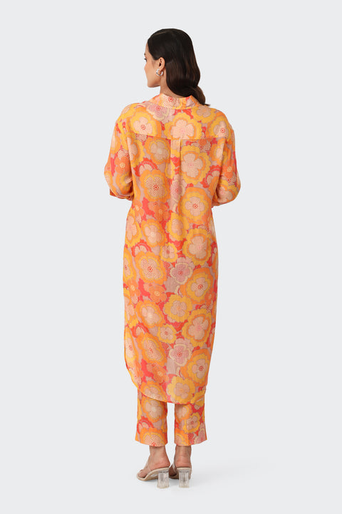 Retro Orange Knot Kurta Set