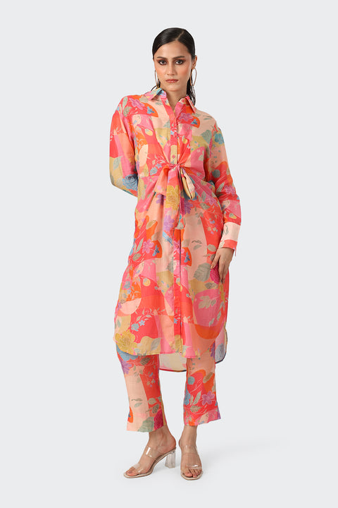 Retro Abstract Red Knot Kurta Set