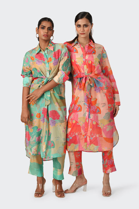 Retro Abstract Green Knot Kurta Set