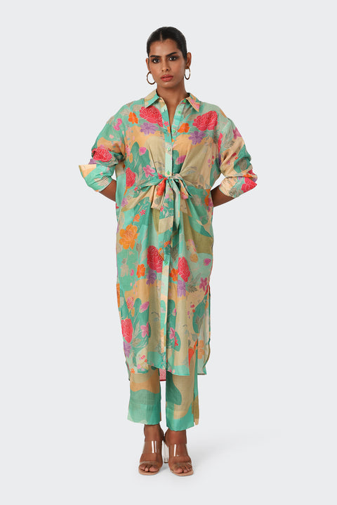 Retro Abstract Green Knot Kurta Set