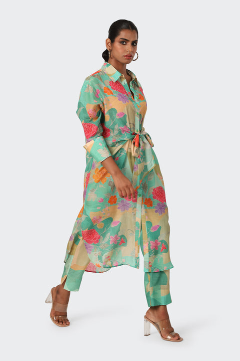 Retro Abstract Green Knot Kurta Set