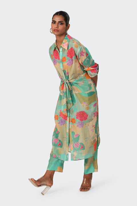 Retro Abstract Green Knot Kurta Set