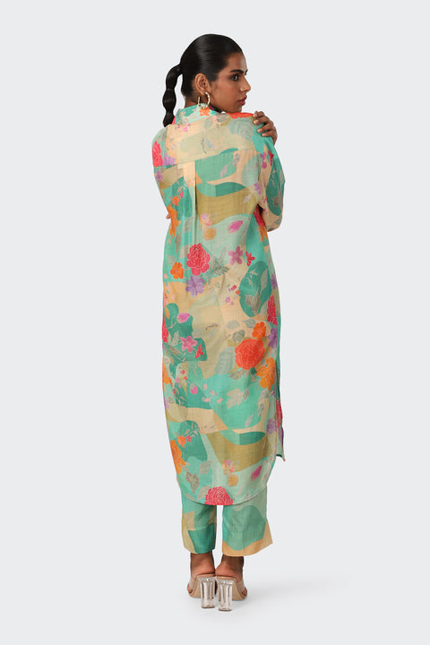 Retro Abstract Green Knot Kurta Set