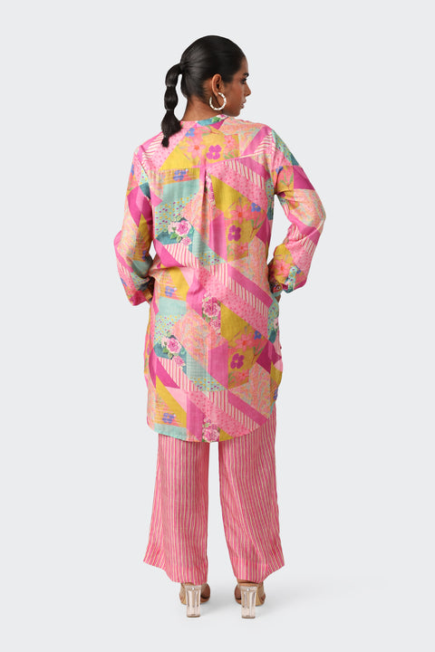 FLOW ABSTRACT TUNIC SET PINK